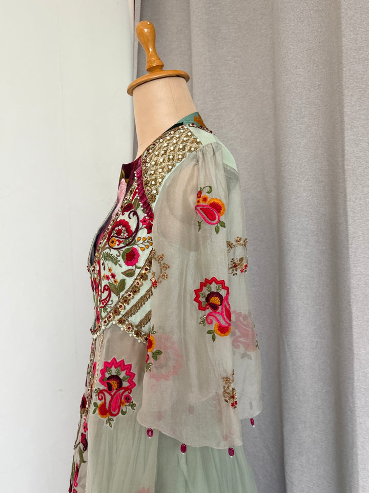 Gazal Gupta Mint Green Embroidered Skirt Set