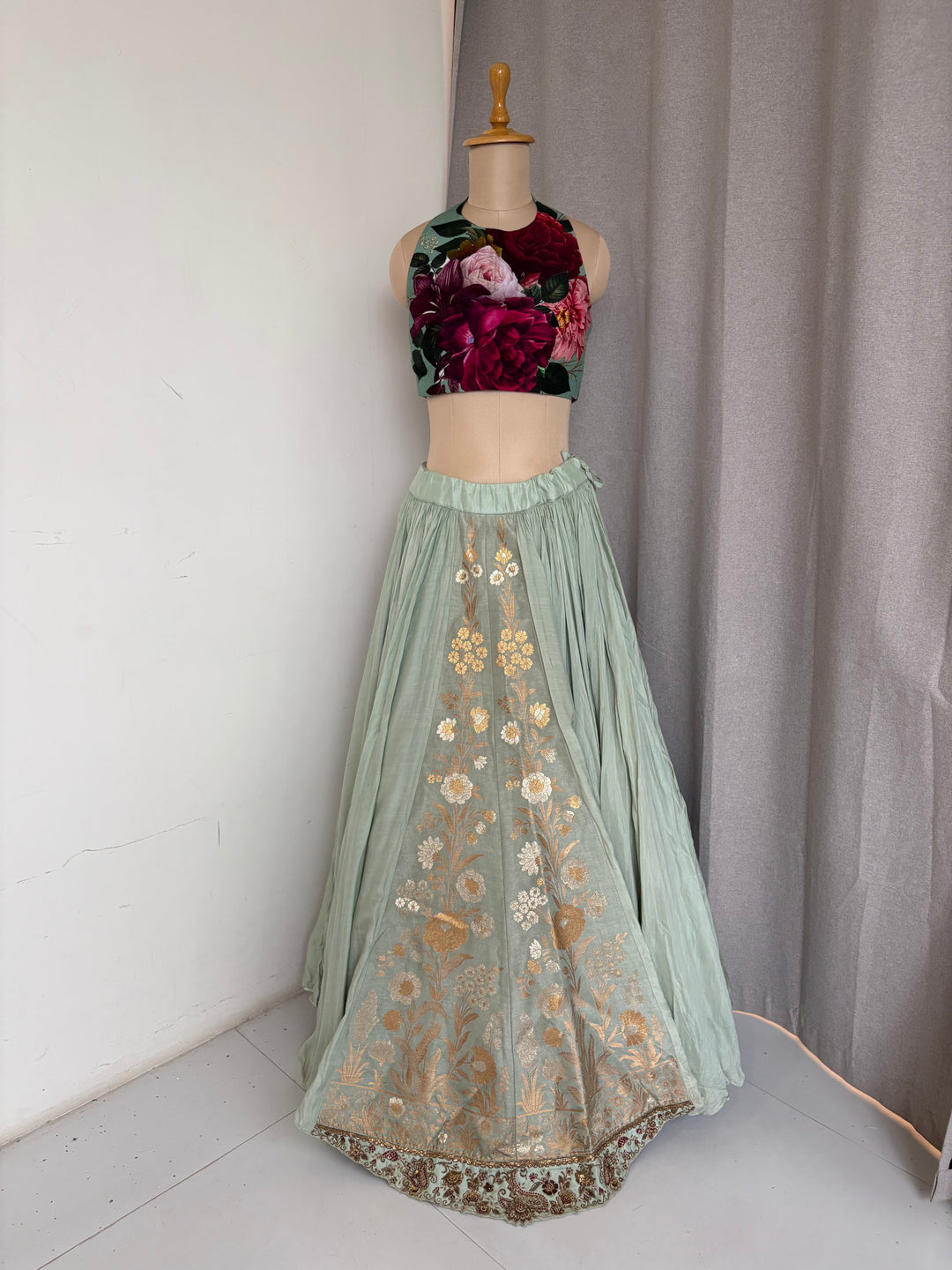 Gazal Gupta Mint Green Embroidered Skirt Set
