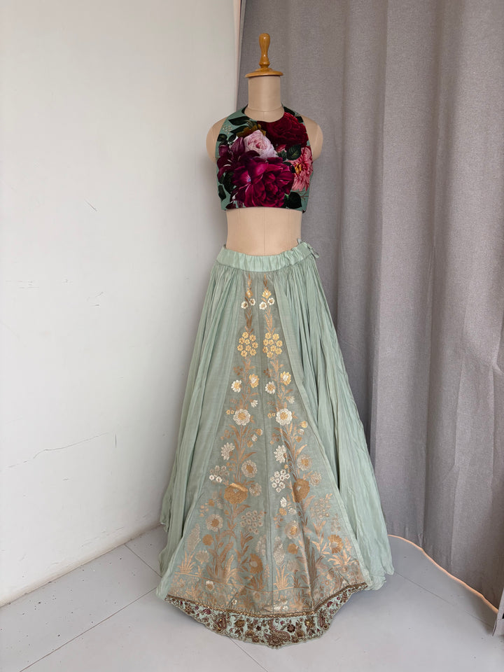 Gazal Gupta Mint Green Embroidered Skirt Set