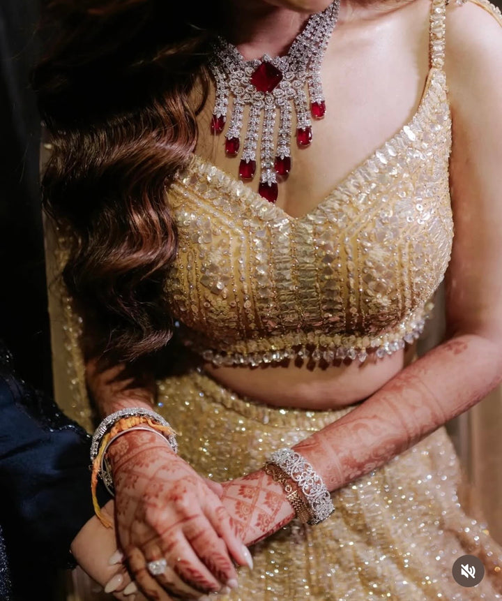 Seema Gujral Champagne Gold Embellished Lehenga Set