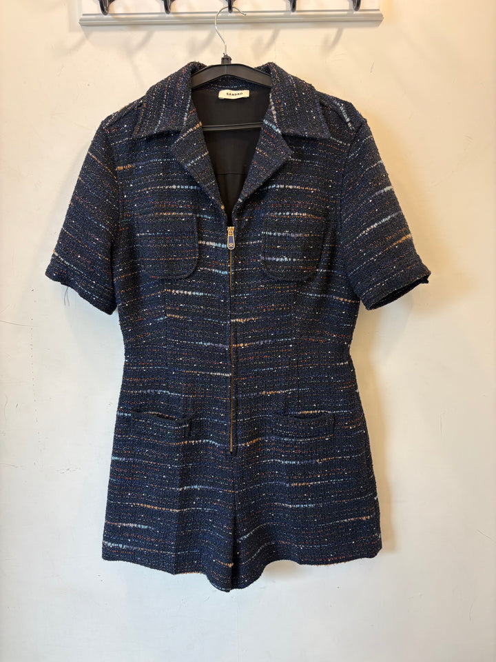 Sandro Navy Tweed Zip-Front Playsuit