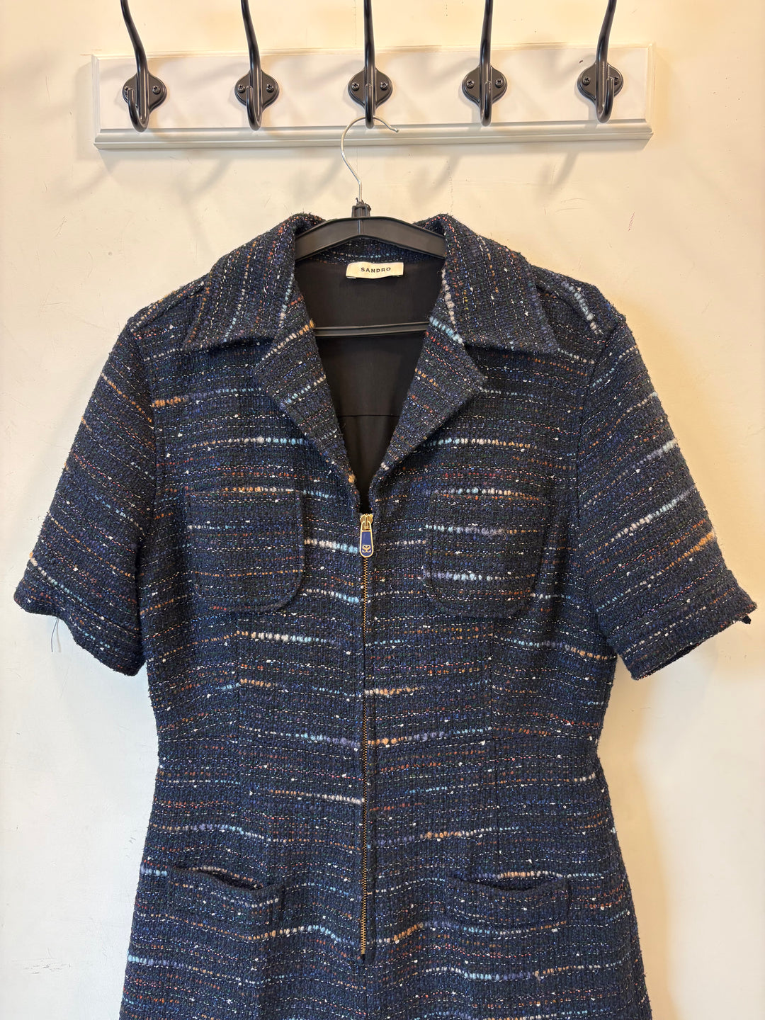 Sandro Navy Tweed Zip-Front Playsuit