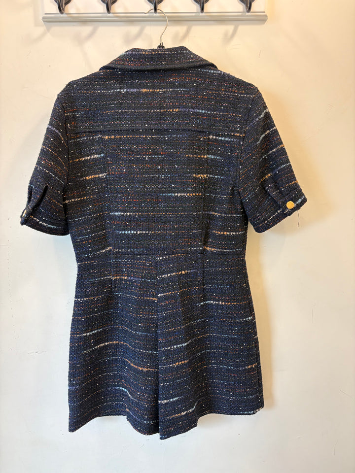 Sandro Navy Tweed Zip-Front Playsuit