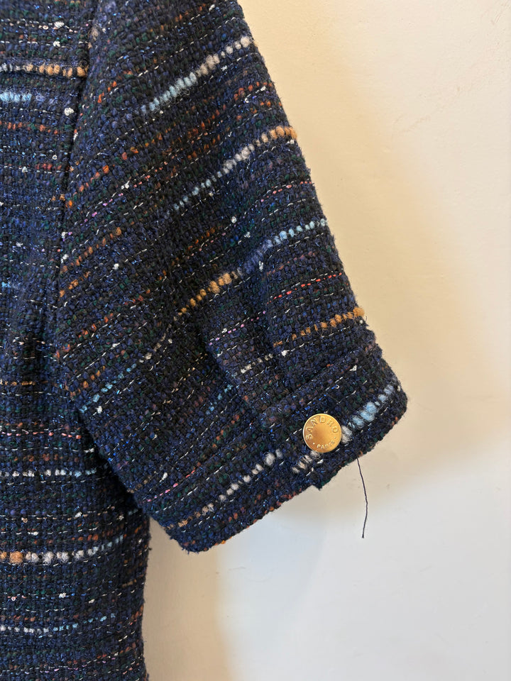 Sandro Navy Tweed Zip-Front Playsuit