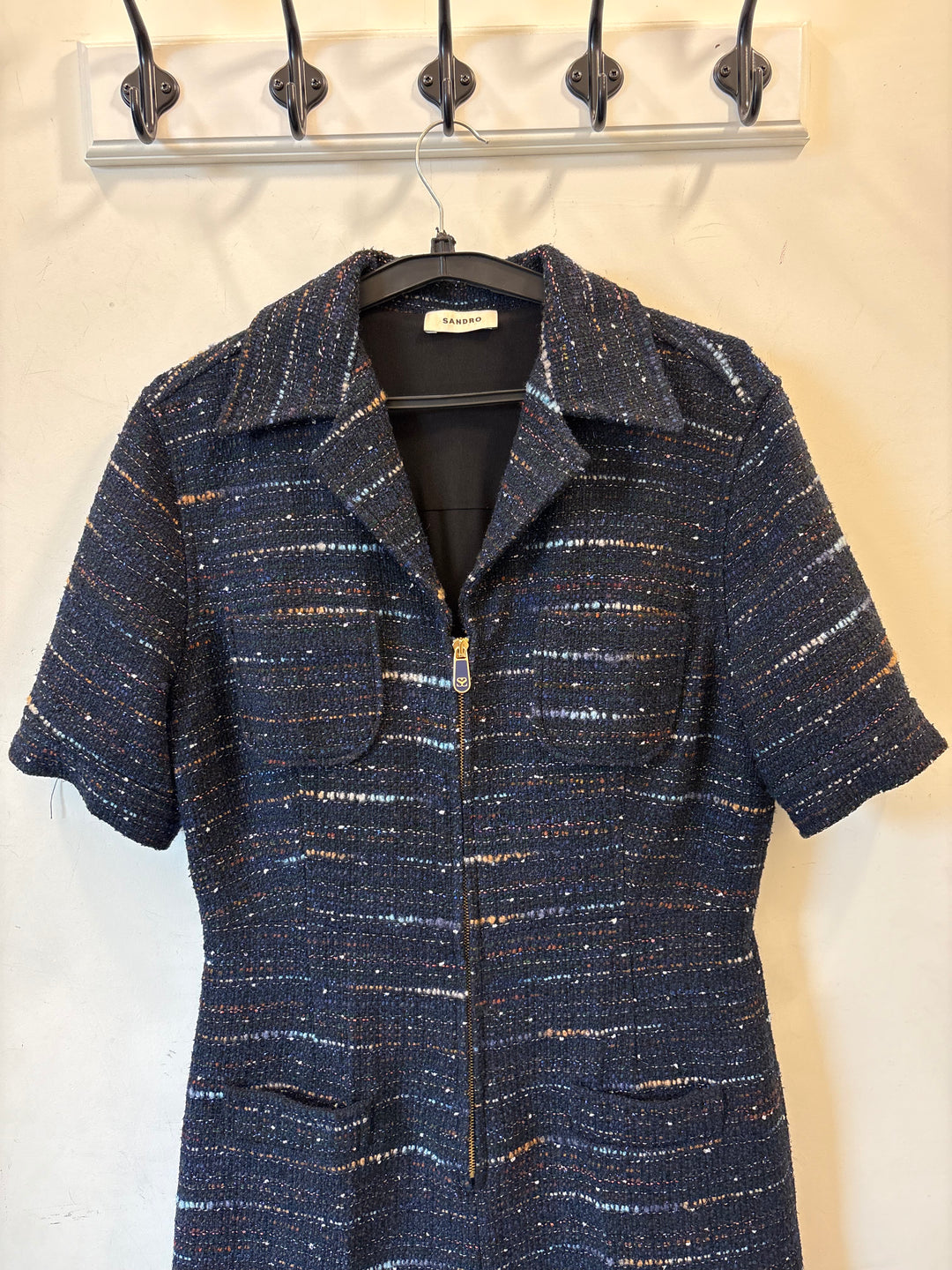Sandro Navy Tweed Zip-Front Playsuit