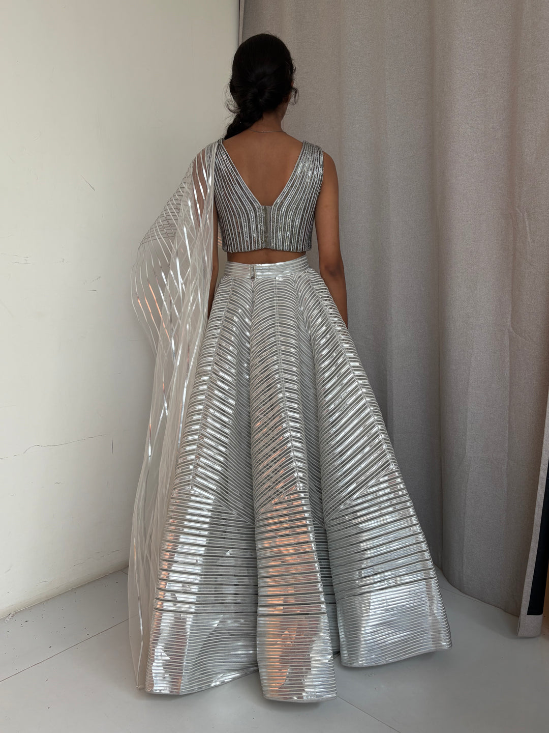 Amit Aggarwal Winged Silver Lehenga