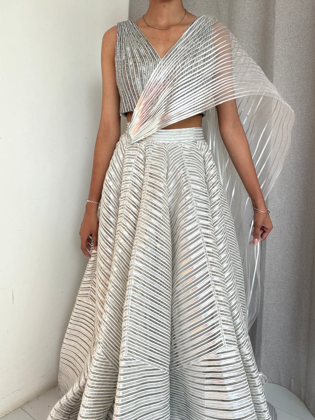 Amit Aggarwal Winged Silver Lehenga