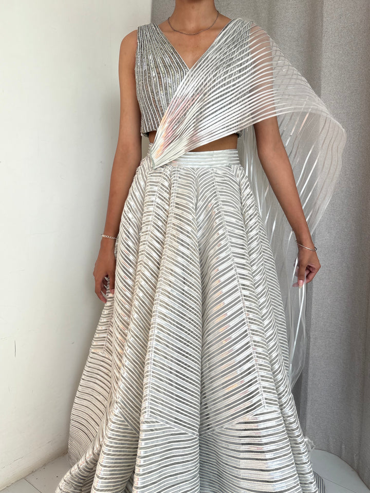 Amit Aggarwal Winged Silver Lehenga