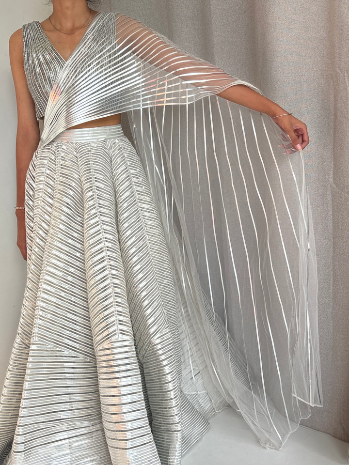 Amit Aggarwal Winged Silver Lehenga