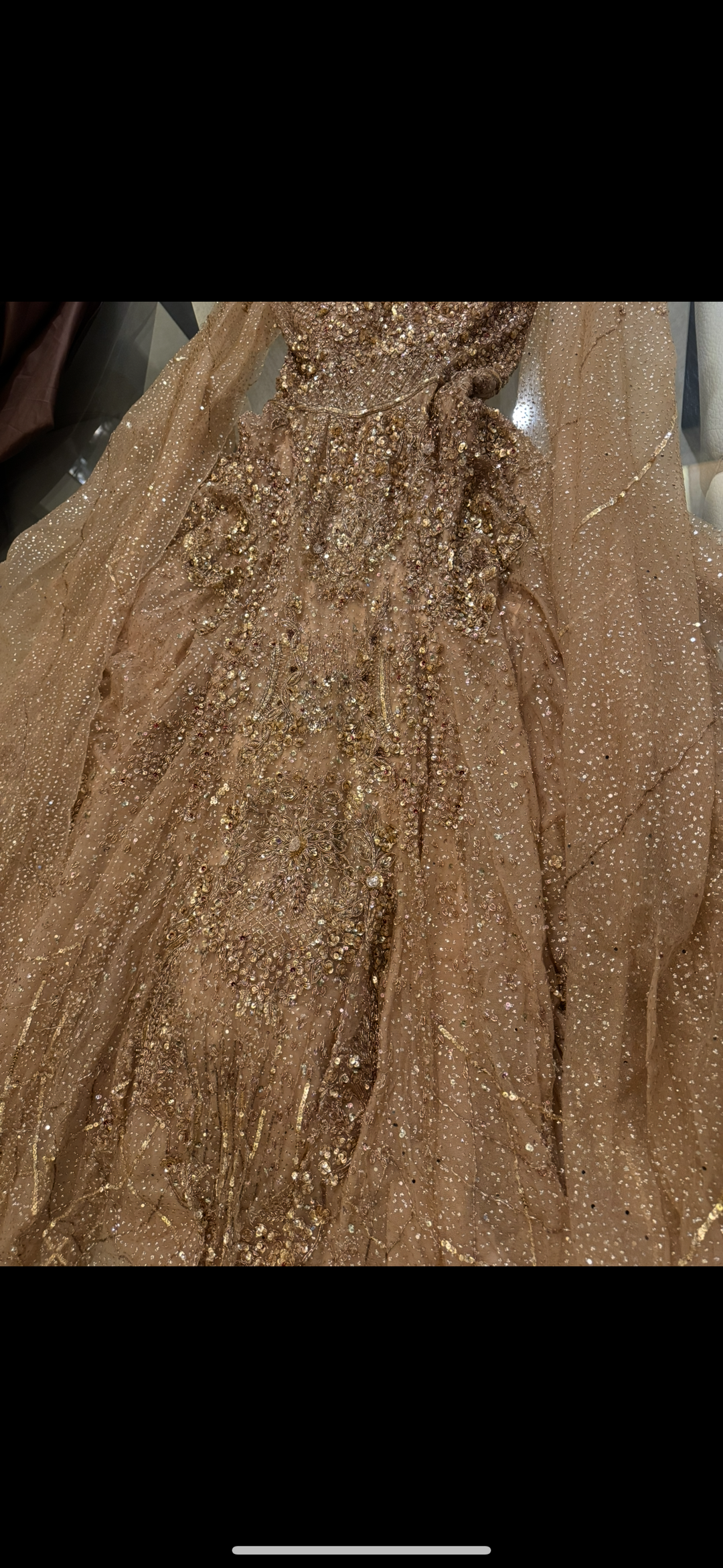 Dolly J Champagne Gold Embellished Gown