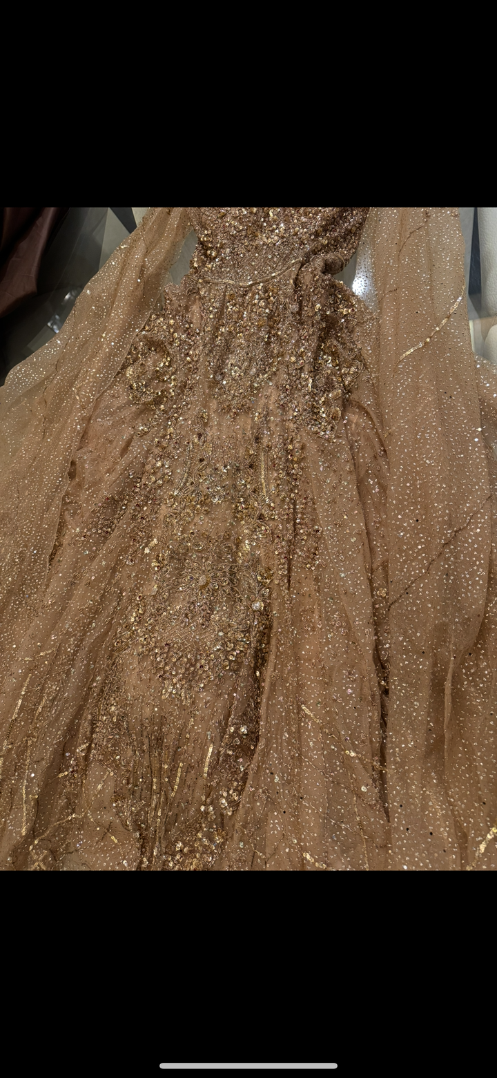 Dolly J Champagne Gold Embellished Gown