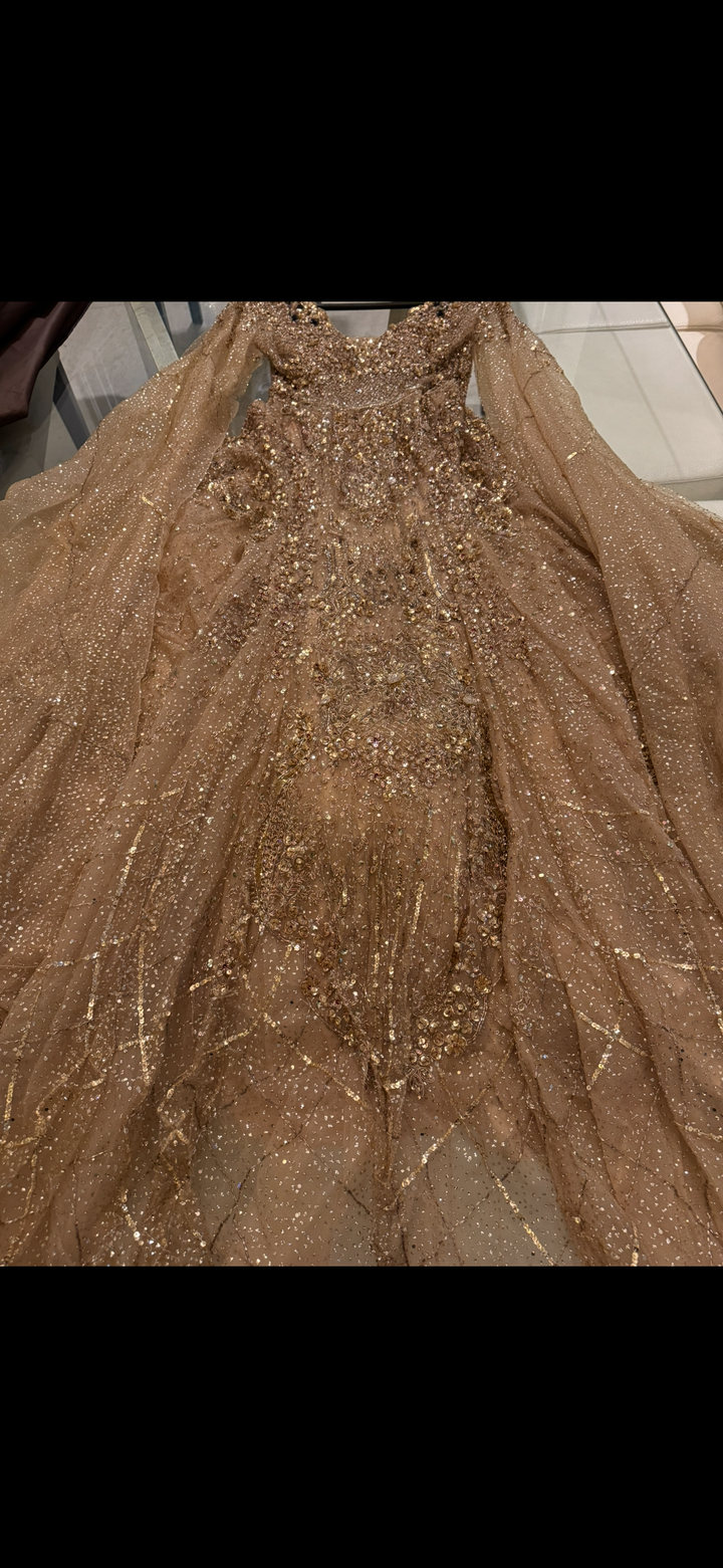 Dolly J Champagne Gold Embellished Gown