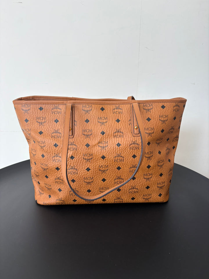 MCM Visetos Medium Anya Top Zip Shopper Tote