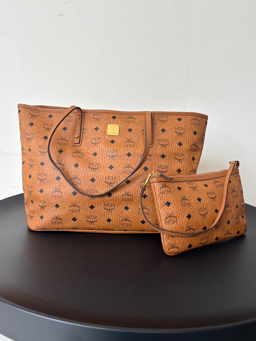 MCM Visetos Medium Anya Top Zip Shopper Tote