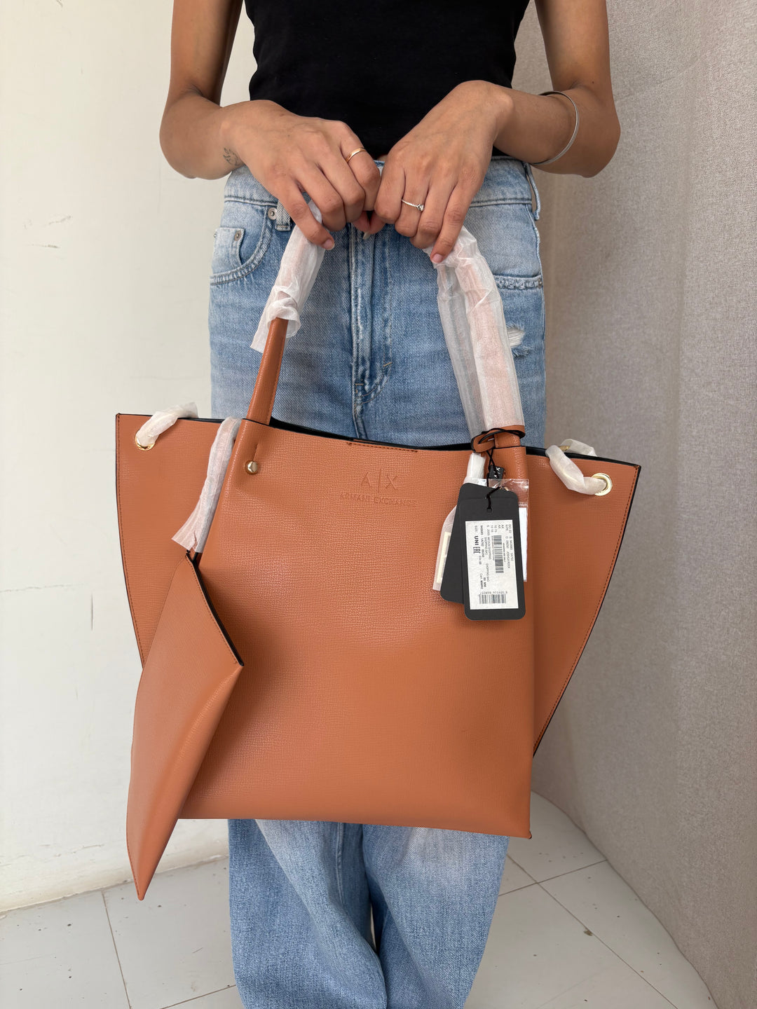 Armani Exchange Logo Embossed Tote Bag