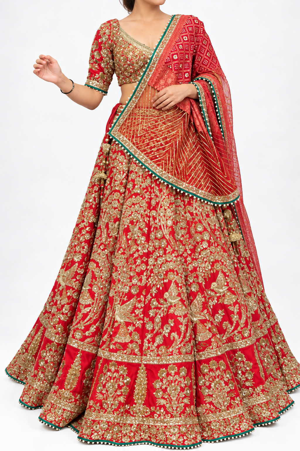 Rimple & Harpreet Red & Gold Embroidered Lehenga Set