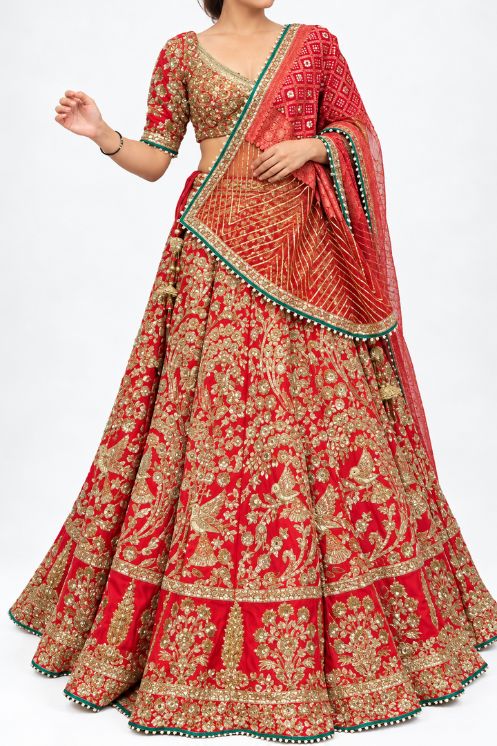 Rimple & Harpreet Red & Gold Embroidered Lehenga Set