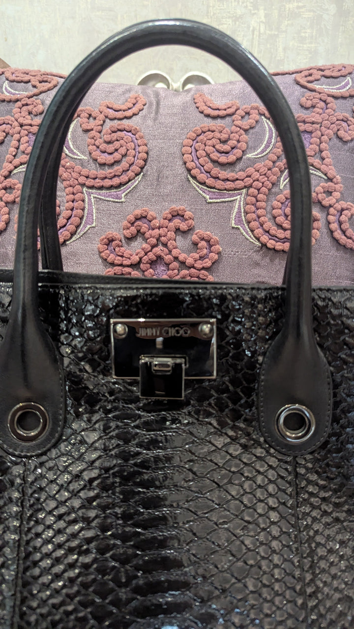 Jimmy Choo Riley Croc Embossed Top Handle Bag