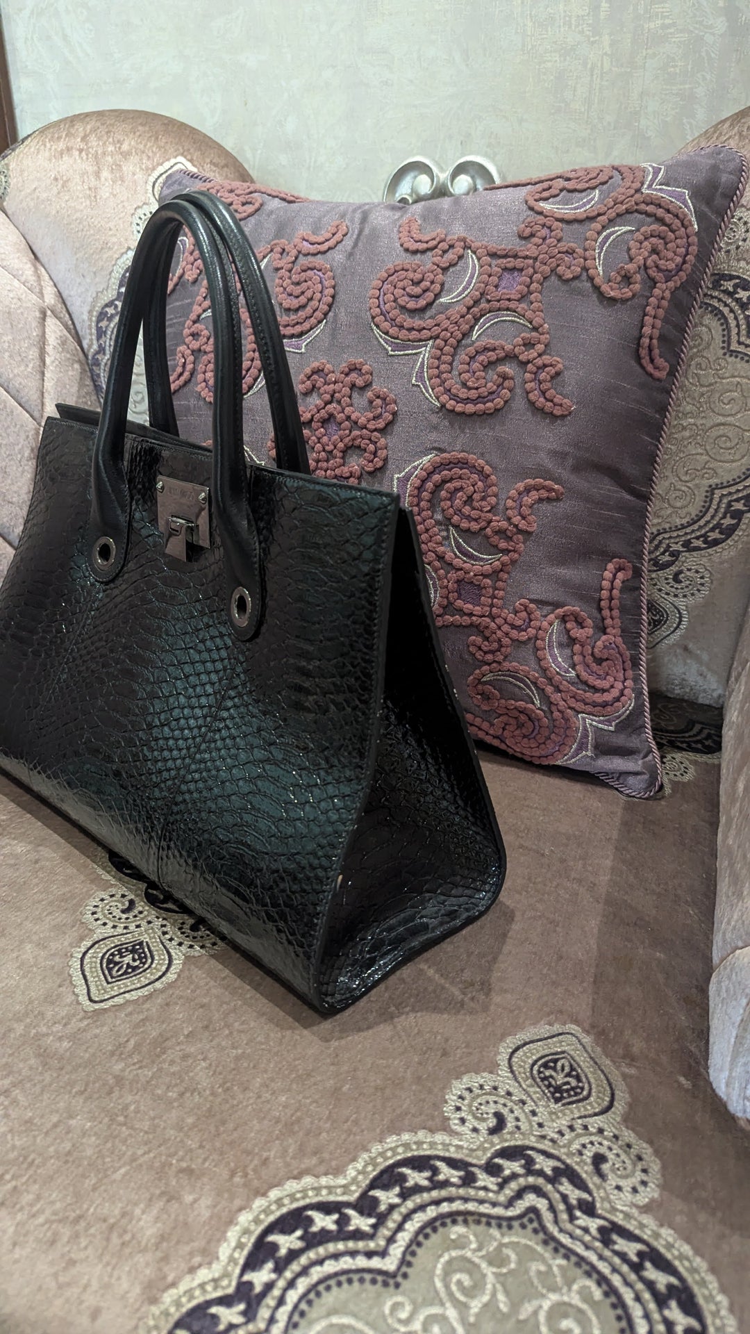 Jimmy Choo Riley Croc Embossed Top Handle Bag