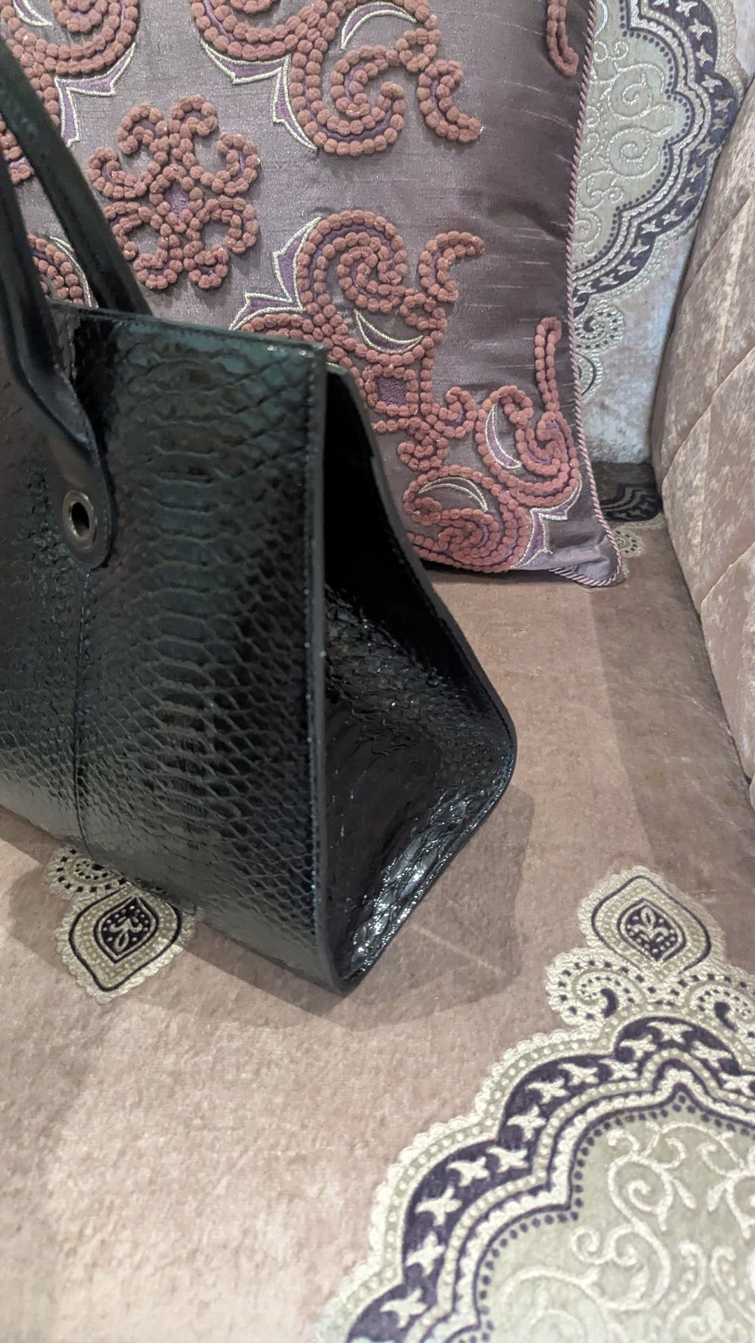 Jimmy Choo Riley Croc Embossed Top Handle Bag