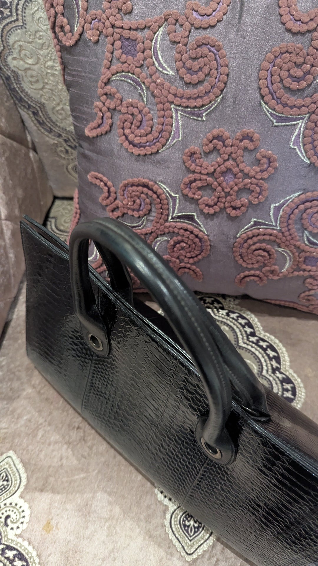 Jimmy Choo Riley Croc Embossed Top Handle Bag