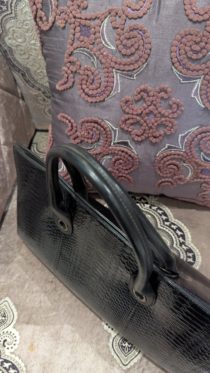 Jimmy Choo Riley Croc Embossed Top Handle Bag