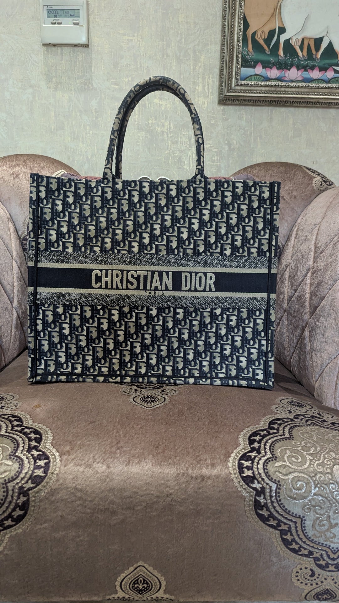 Dior Book Navy Blue Oblique Embroidered Canvas Tote