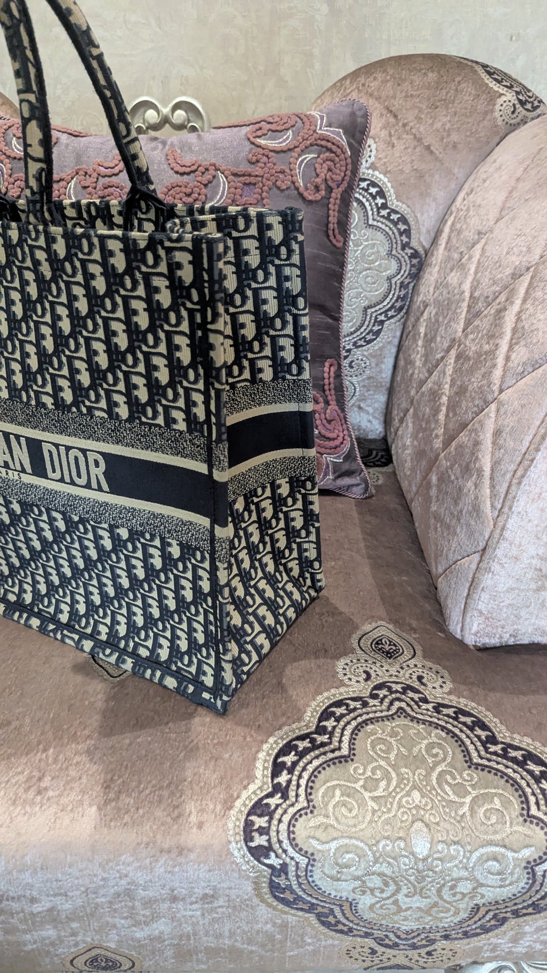 Dior Book Navy Blue Oblique Embroidered Canvas Tote