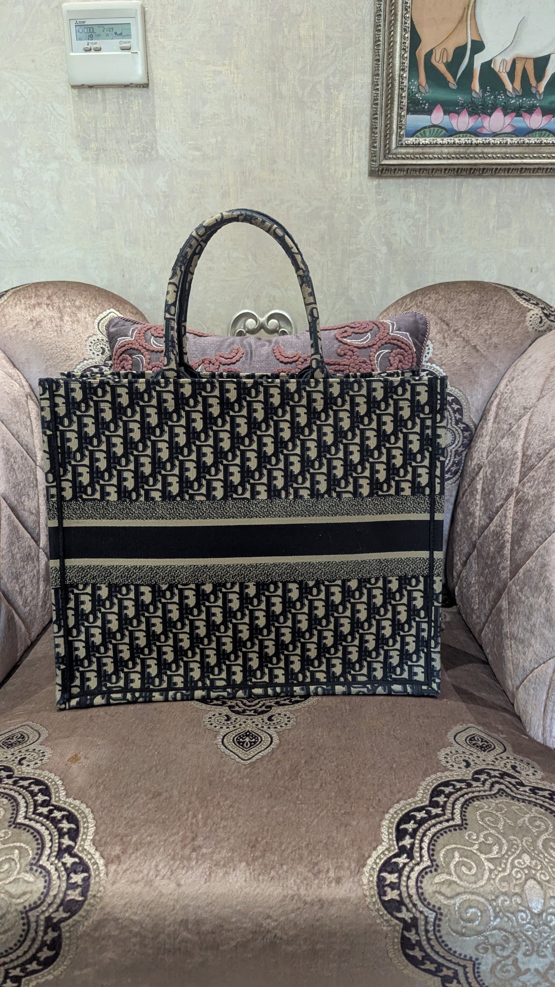 Dior Book Navy Blue Oblique Embroidered Canvas Tote