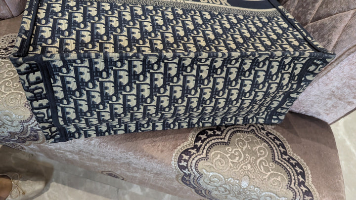 Dior Book Navy Blue Oblique Embroidered Canvas Tote