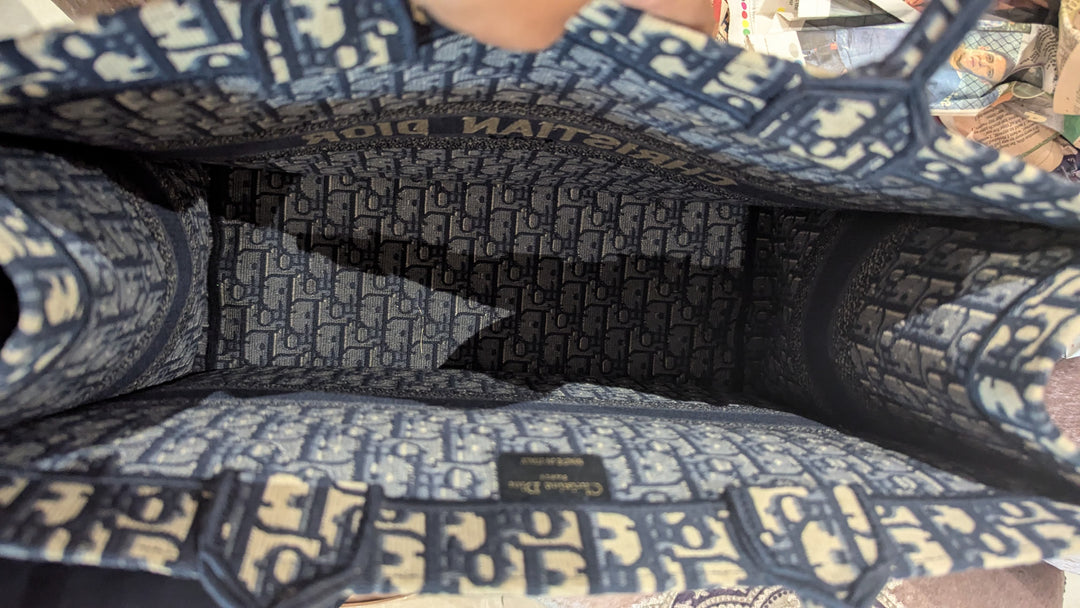 Dior Book Navy Blue Oblique Embroidered Canvas Tote