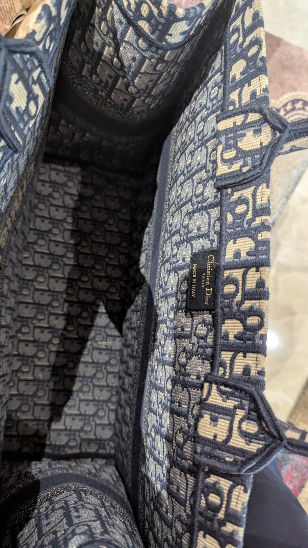 Dior Book Navy Blue Oblique Embroidered Canvas Tote