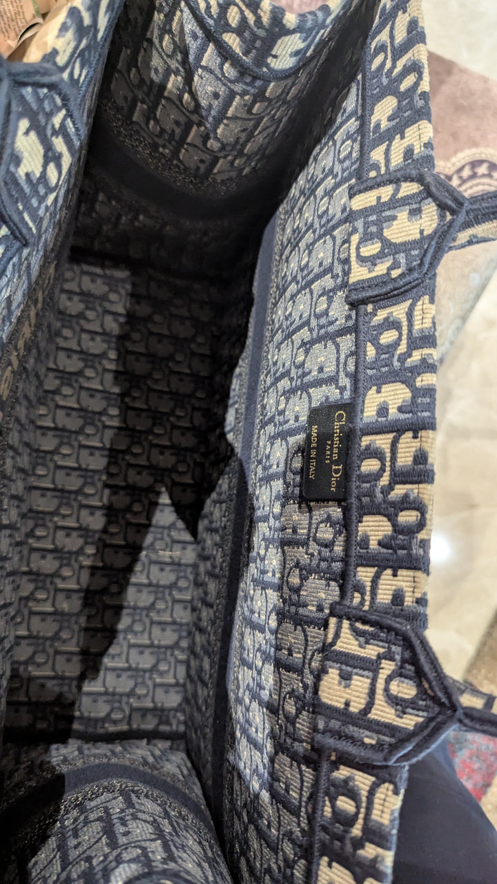 Dior Book Navy Blue Oblique Embroidered Canvas Tote