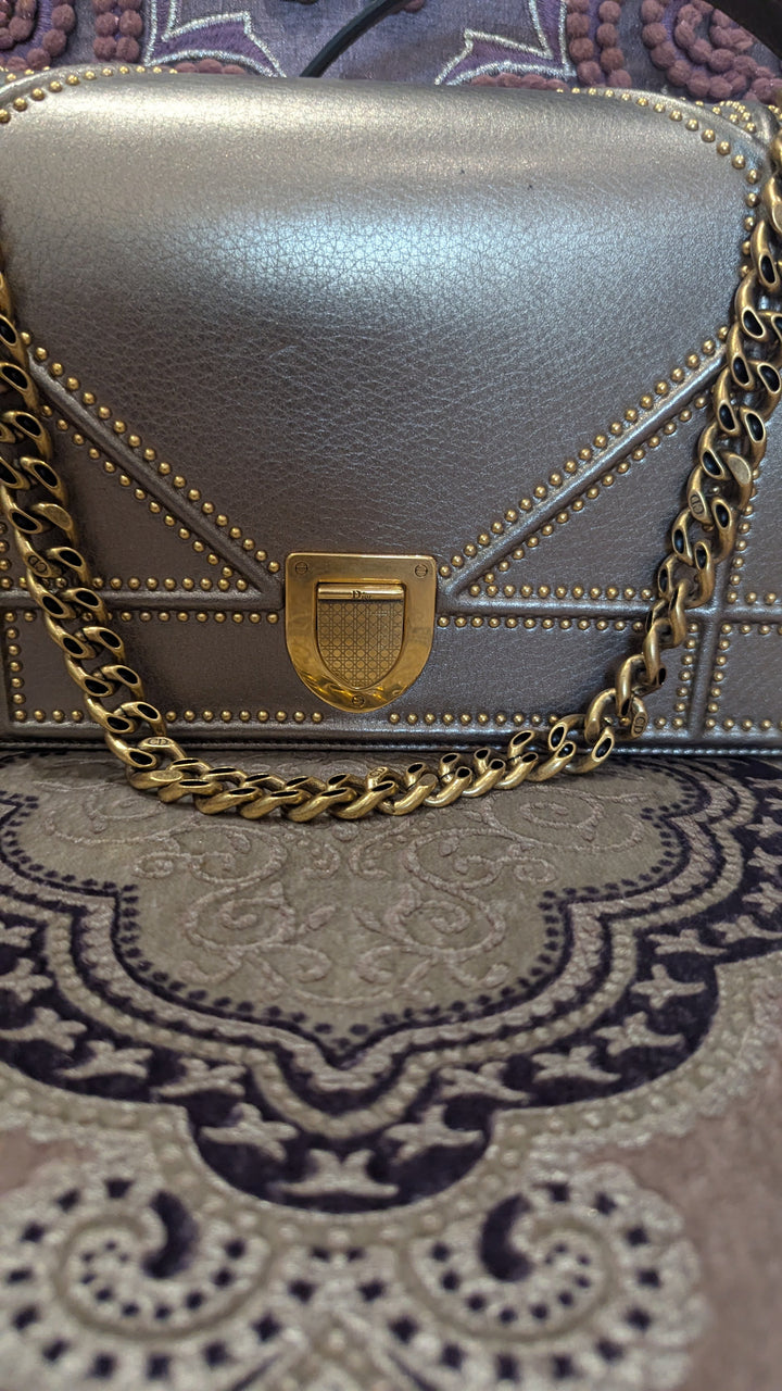 Dior Metallic Leather Diorama Flap Shoulder Bag