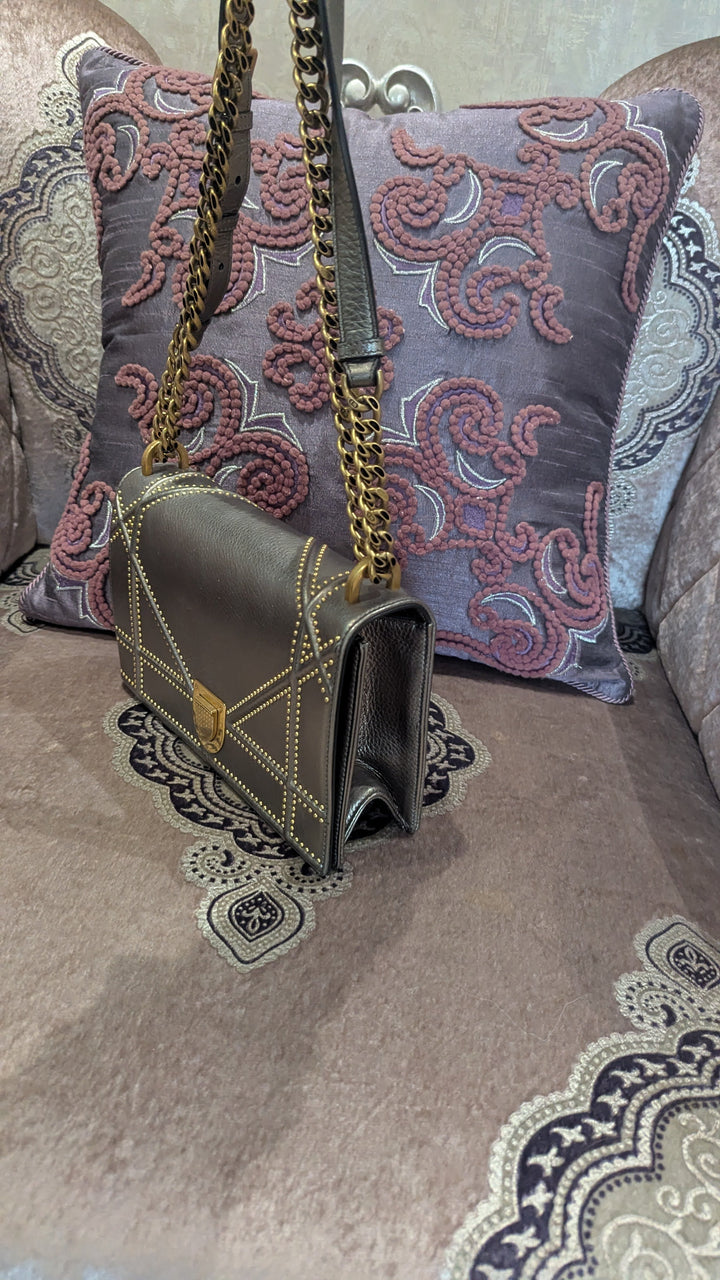 Dior Metallic Leather Diorama Flap Shoulder Bag