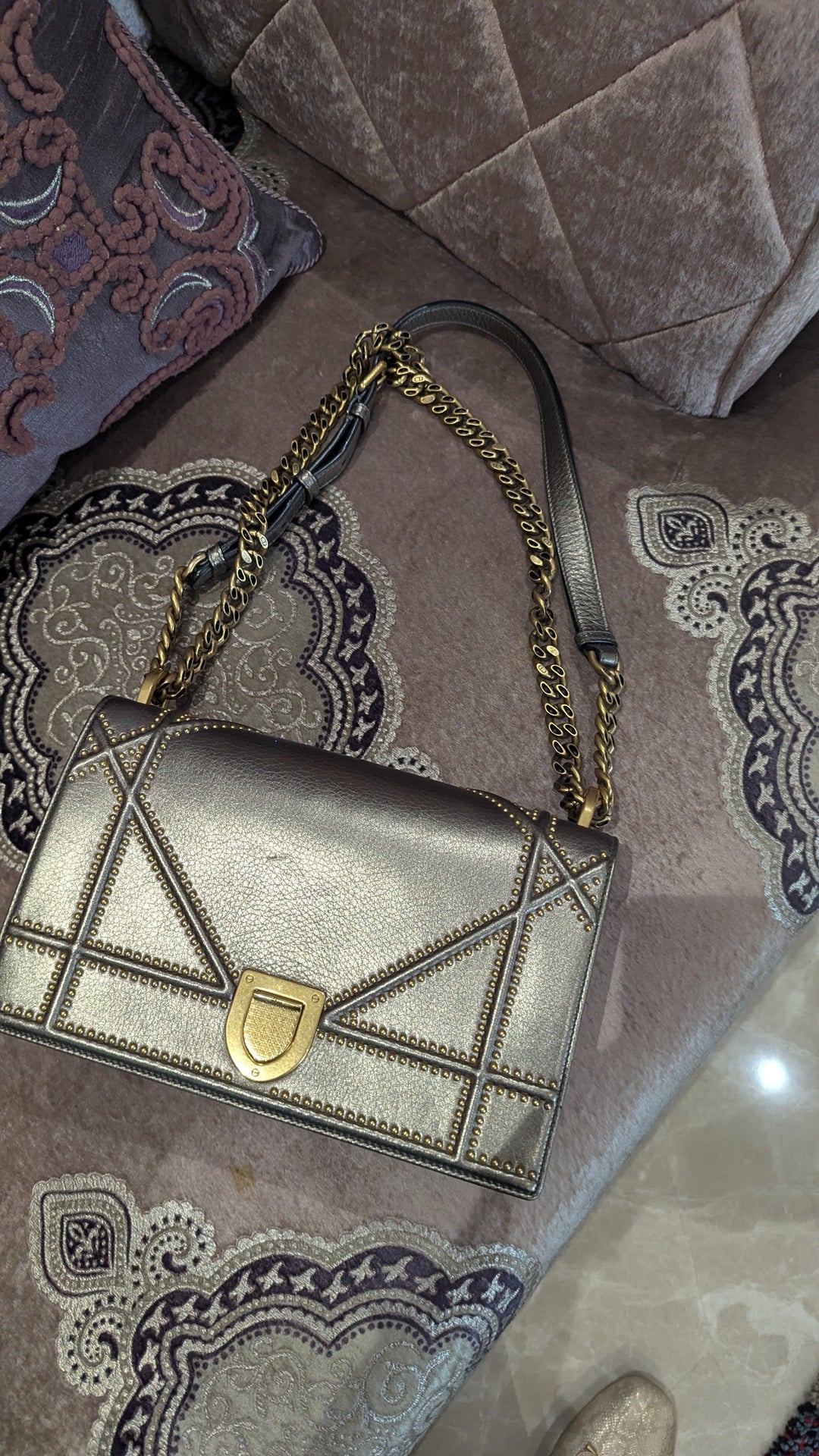 Dior Metallic Leather Diorama Flap Shoulder Bag