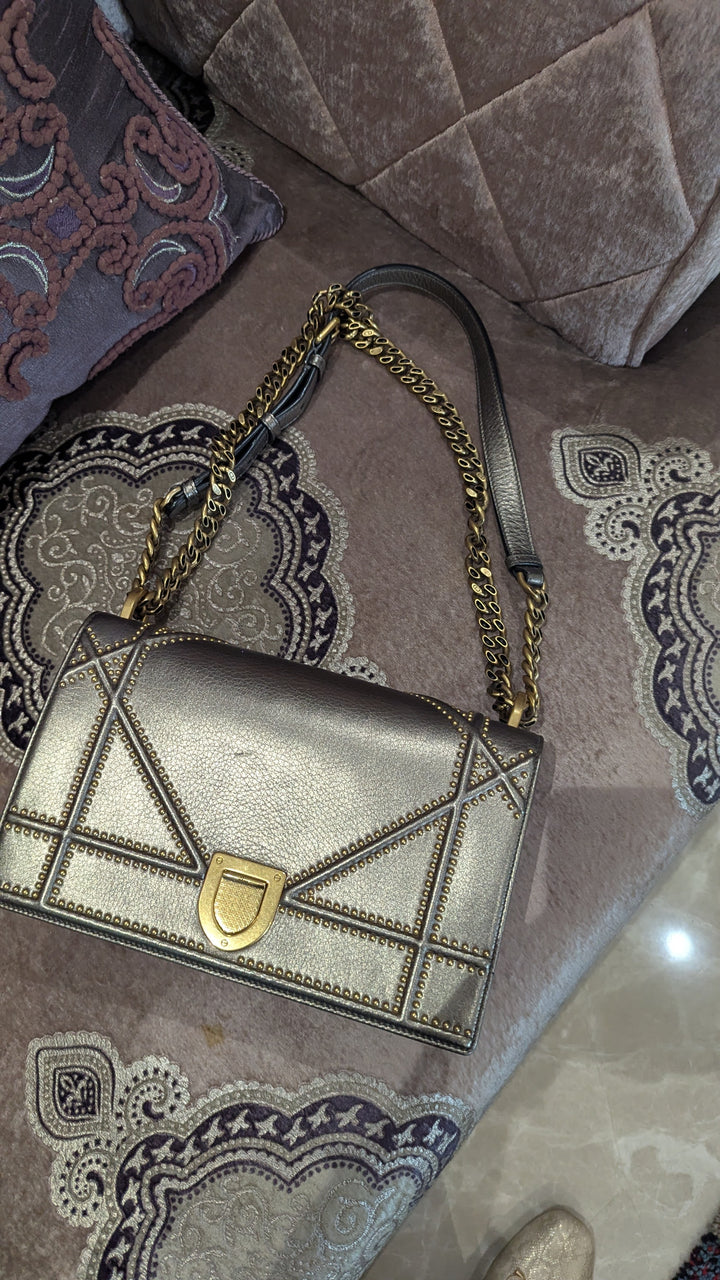 Dior Metallic Leather Diorama Flap Shoulder Bag