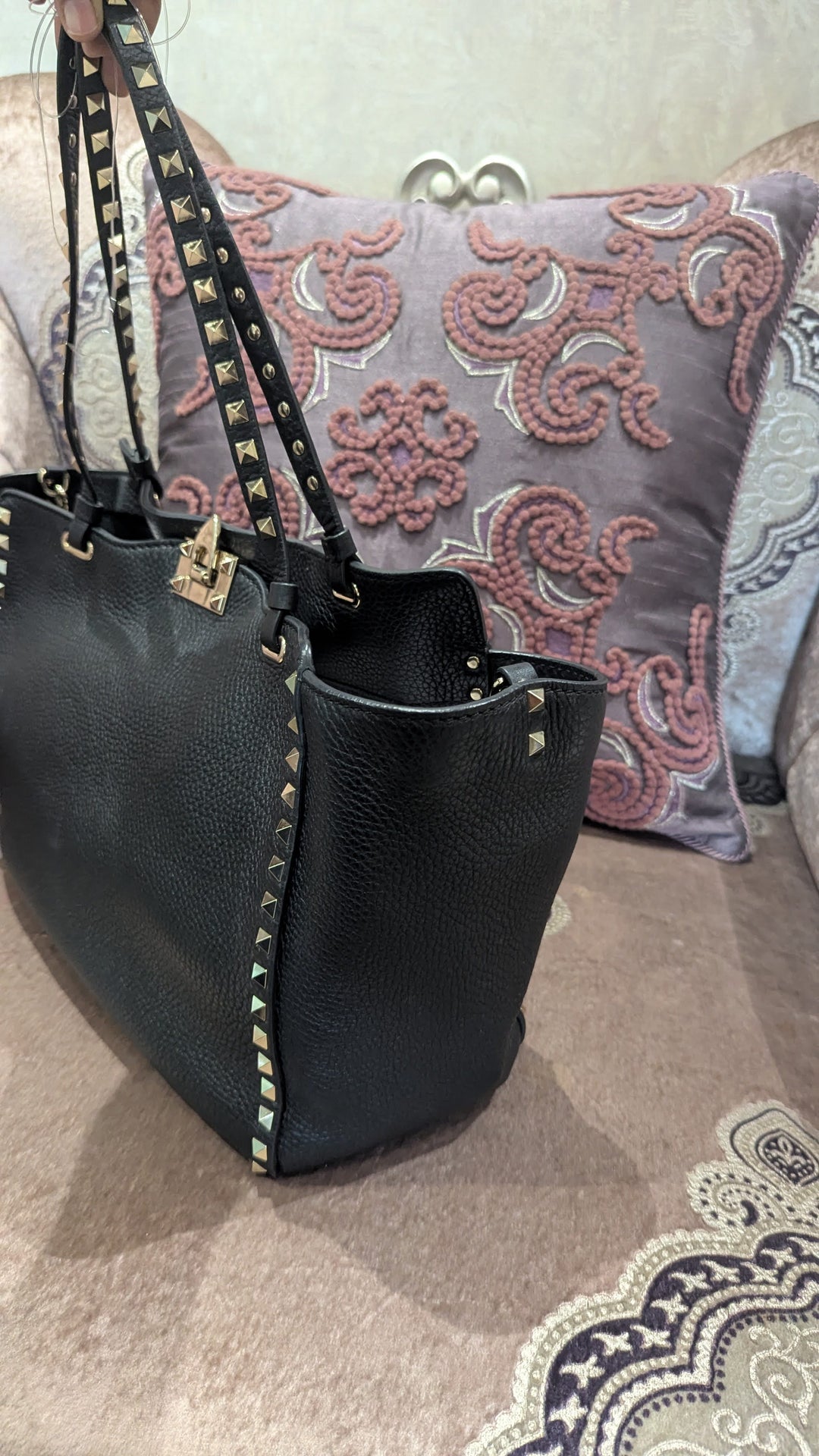 Valentino Black Leather Rockstud Tote Bag
