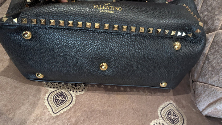 Valentino Black Leather Rockstud Tote Bag