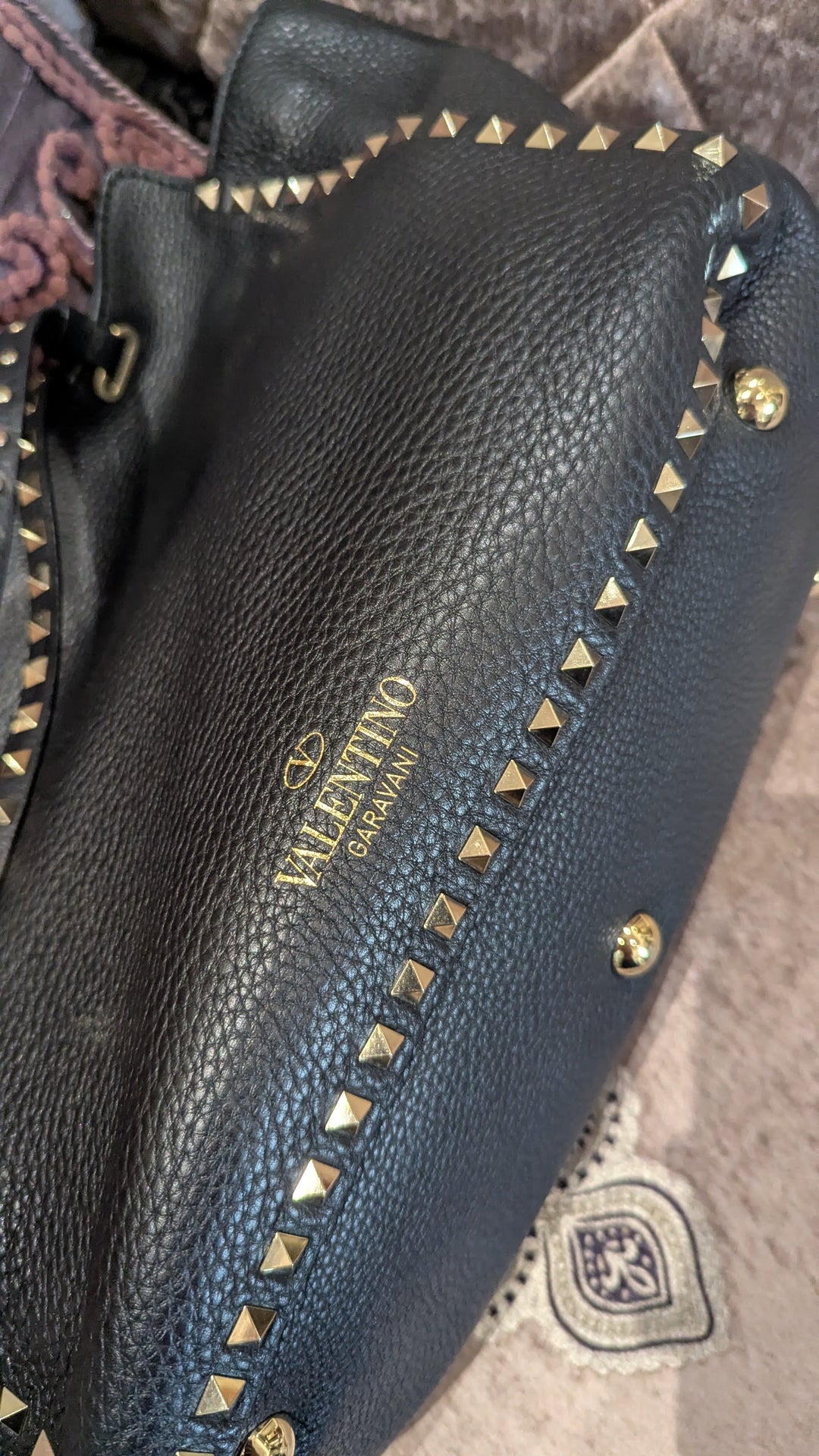 Valentino Black Leather Rockstud Tote Bag