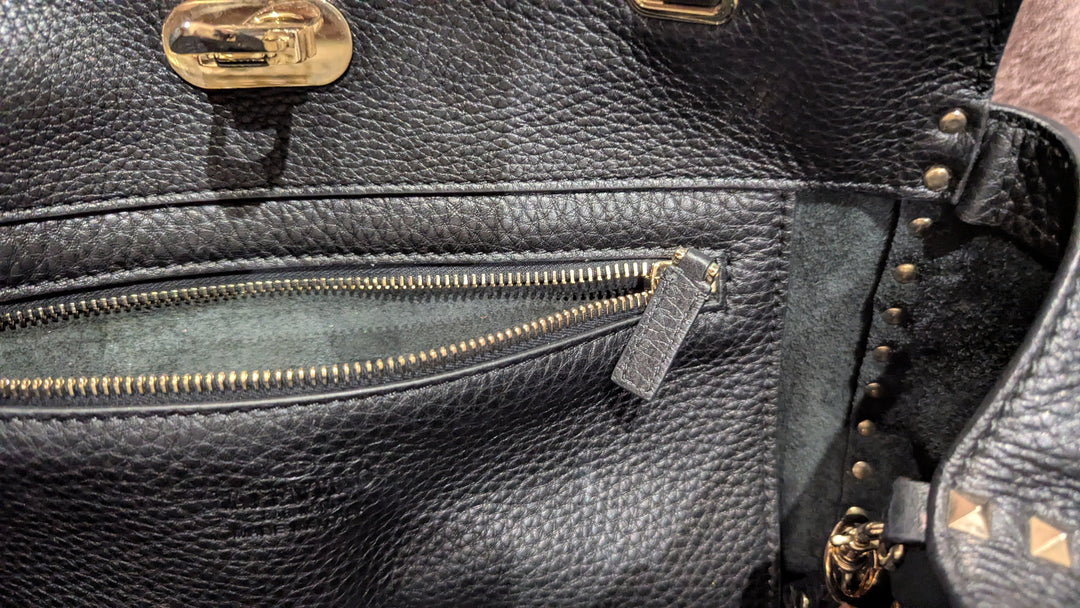 Valentino Black Leather Rockstud Tote Bag
