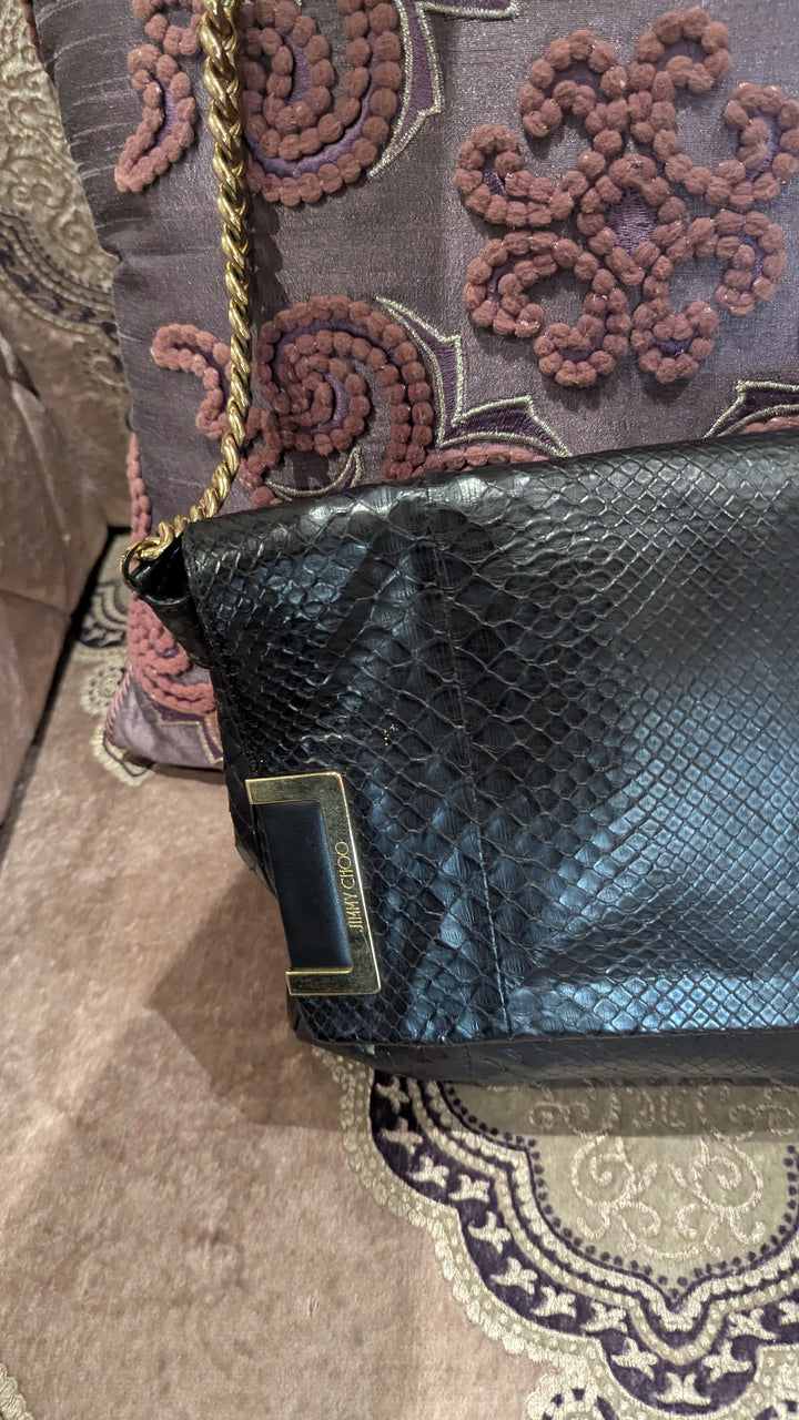 Jimmy Choo Black Leather Chain Shoulder Bag