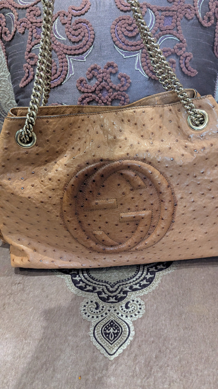Gucci Ostrich Leather Soho Chain Shoulder Bag