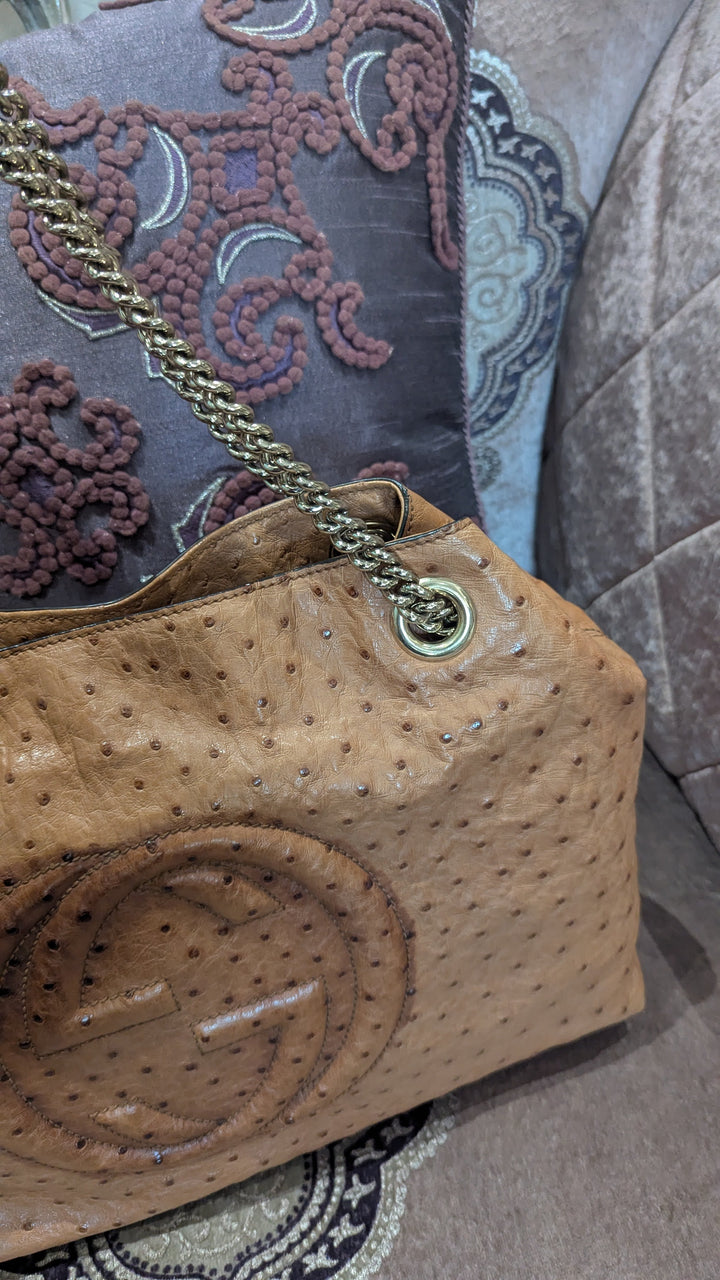 Gucci Ostrich Leather Soho Chain Shoulder Bag