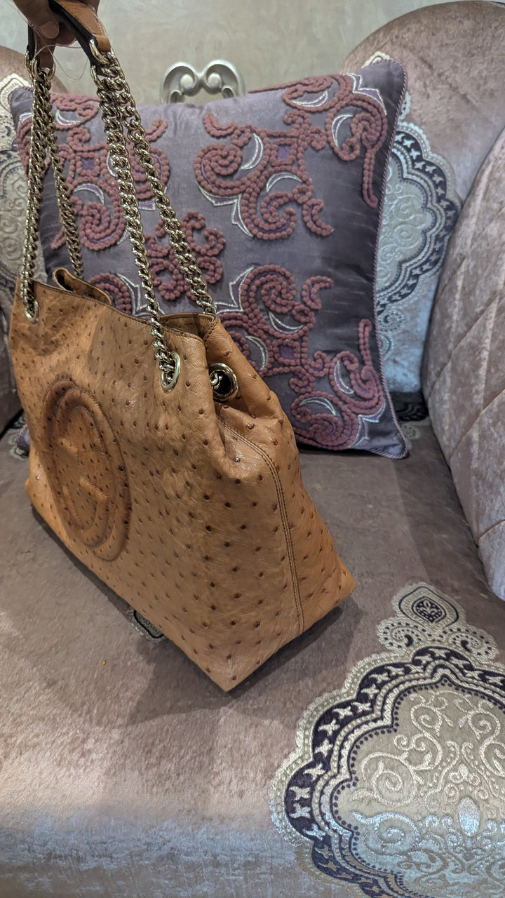 Gucci Ostrich Leather Soho Chain Shoulder Bag
