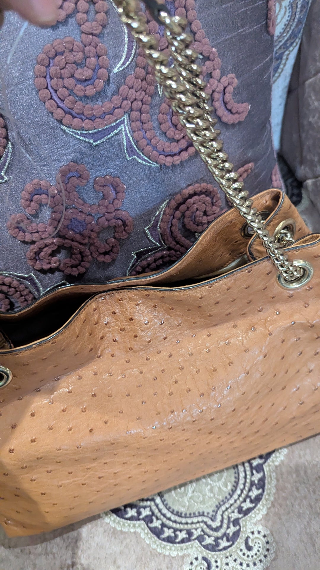 Gucci Ostrich Leather Soho Chain Shoulder Bag