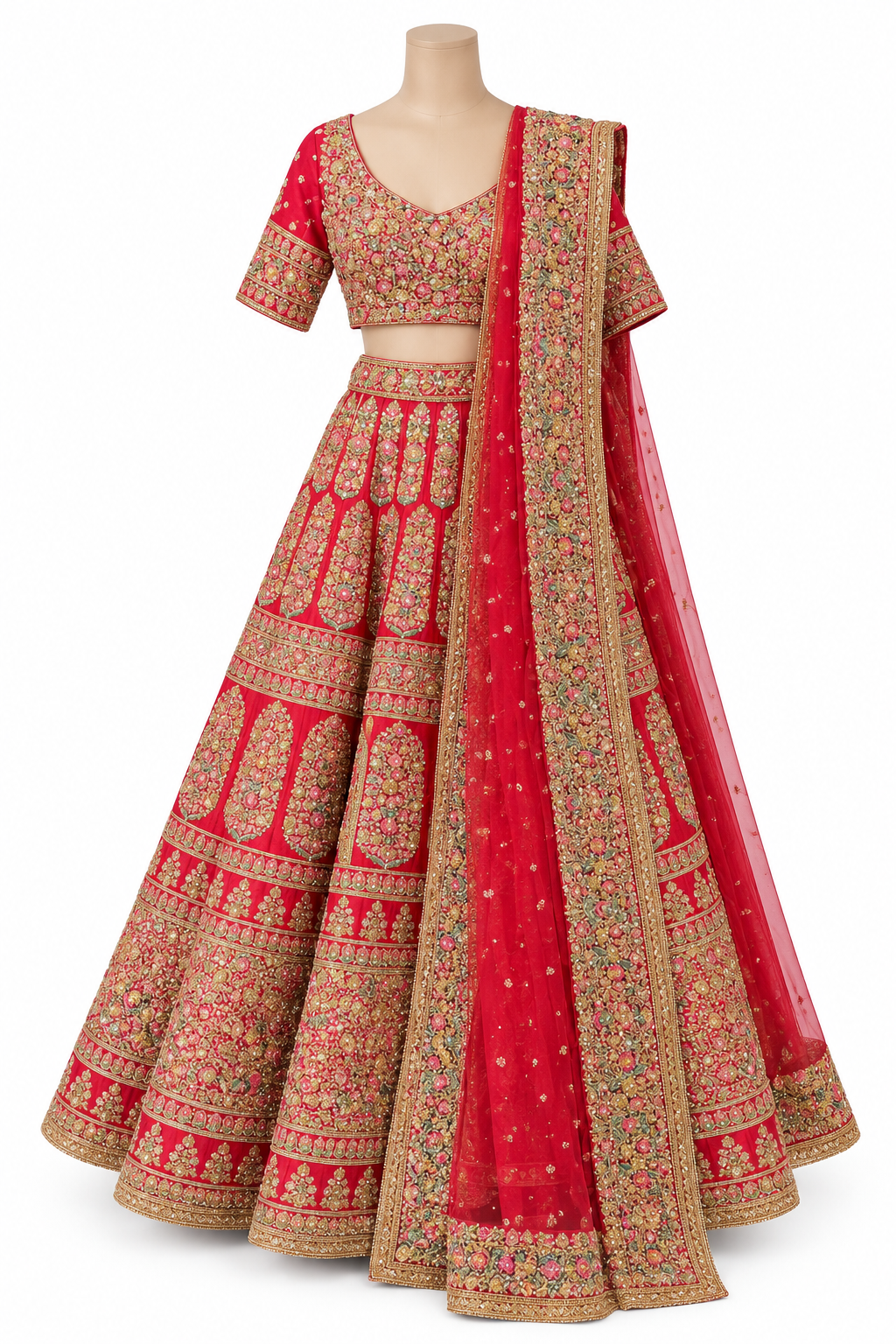 Sabyasachi Red Embroidered Bridal Lehenga Set