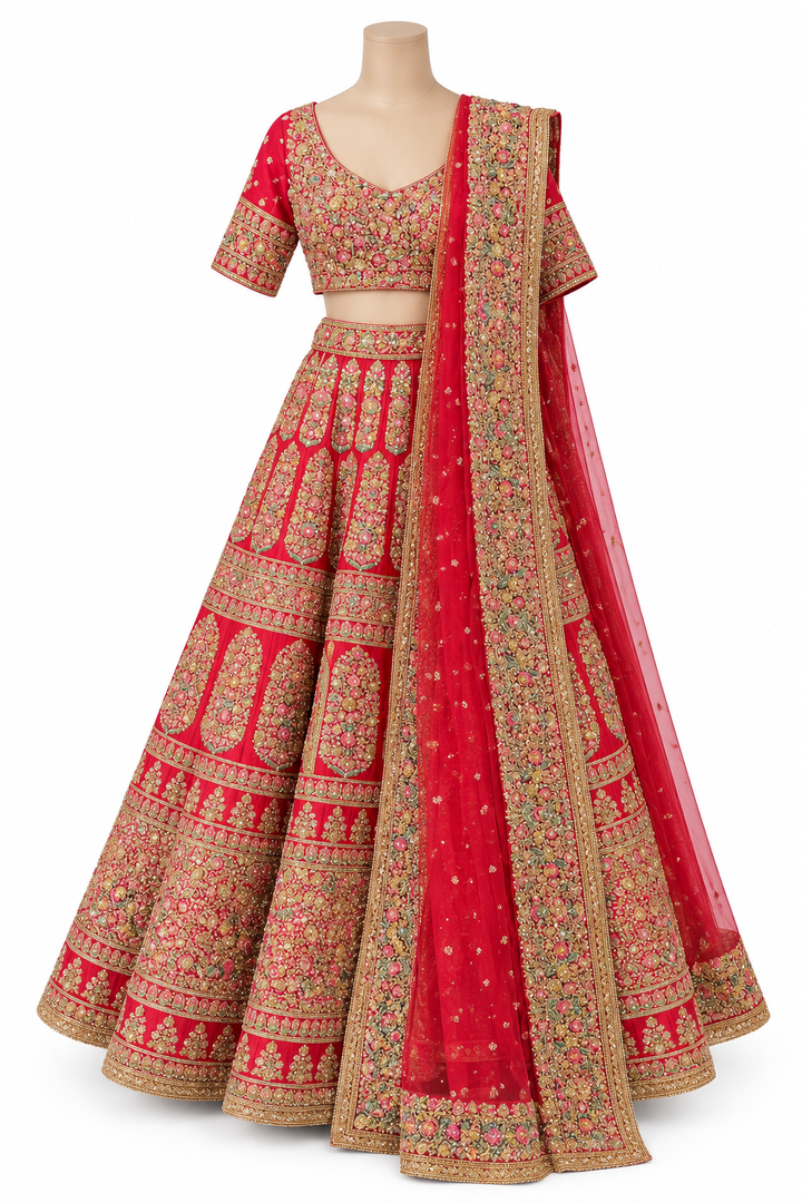 Sabyasachi Red Embroidered Bridal Lehenga Set