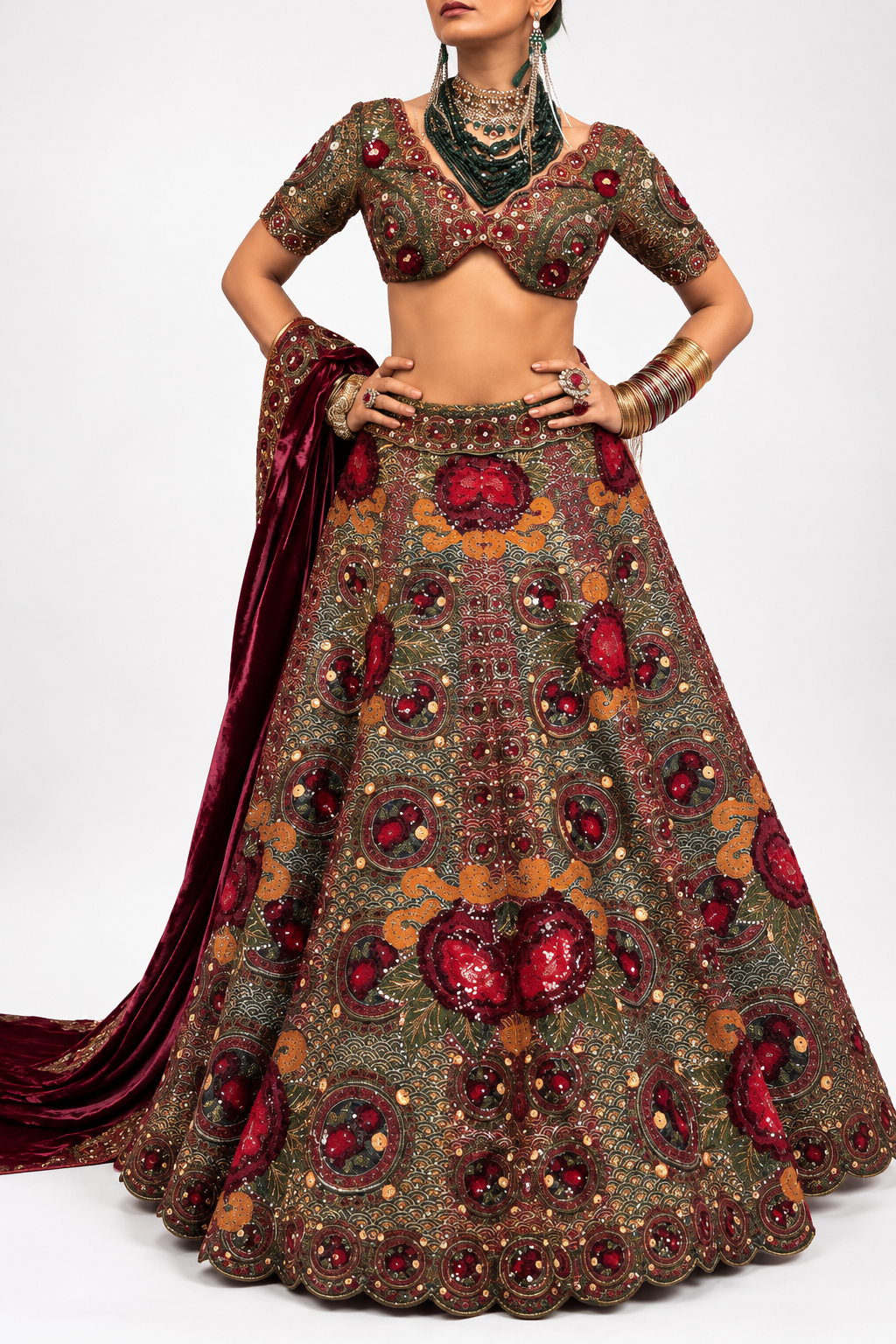 Gazal Gupta Multicoloured Embroidered Lehenga Set