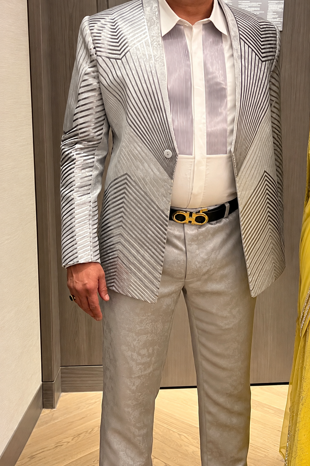 Amit Aggarwal Silver-Grey Textured Tuxedo Set